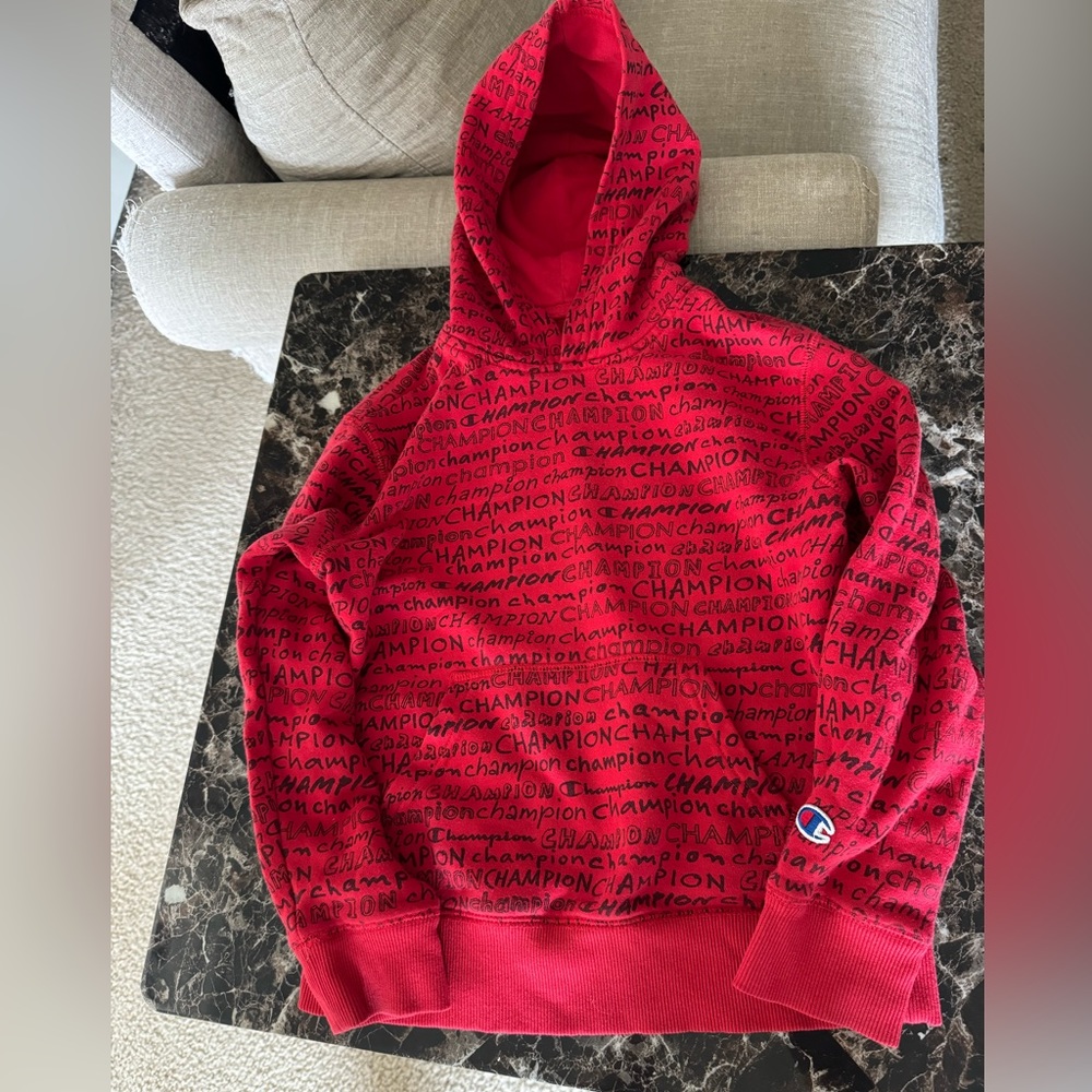 Boys Red Logo Champion Pullover Hoodie